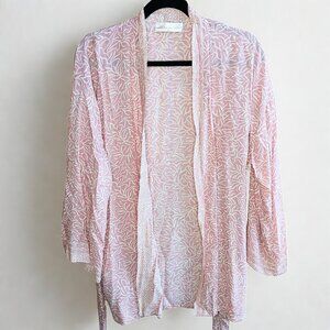 Natalie Martin Rayon Pink and White Sheer Kimono Cover Up